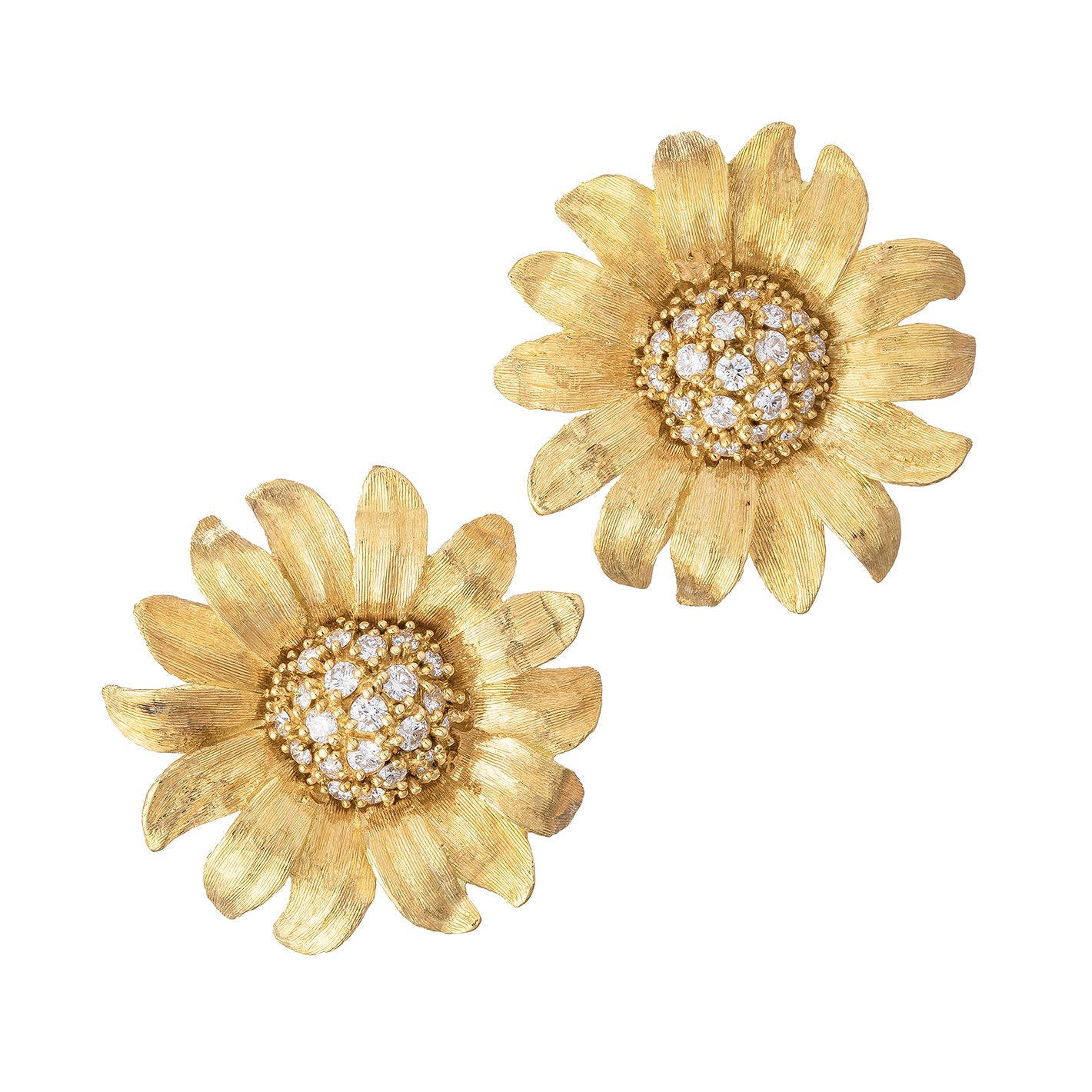 Bielka - 18k Yellow Gold Diamond Large Sunflower Earrings