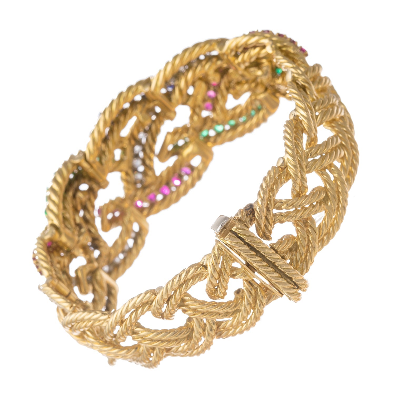 Boucheron - 1960s Ruby Sapphire Emerald Diamond Bracelet