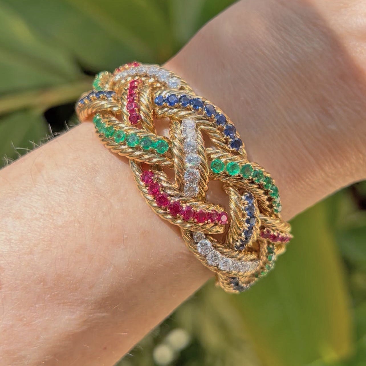Boucheron - 1960s Ruby Sapphire Emerald Diamond Bracelet