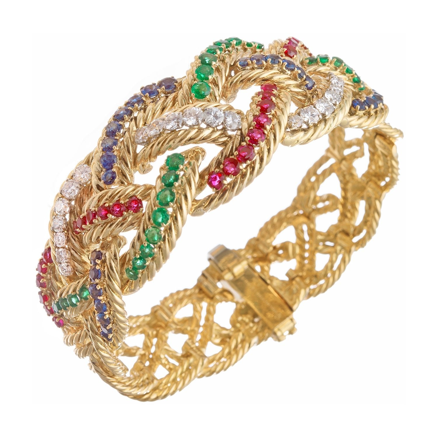 Boucheron - 1960s Ruby Sapphire Emerald Diamond Bracelet