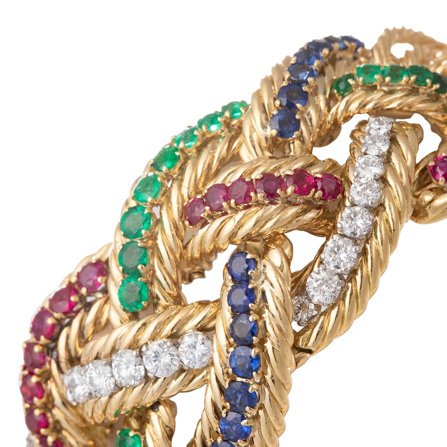 Boucheron - 1960s Ruby Sapphire Emerald Diamond Bracelet