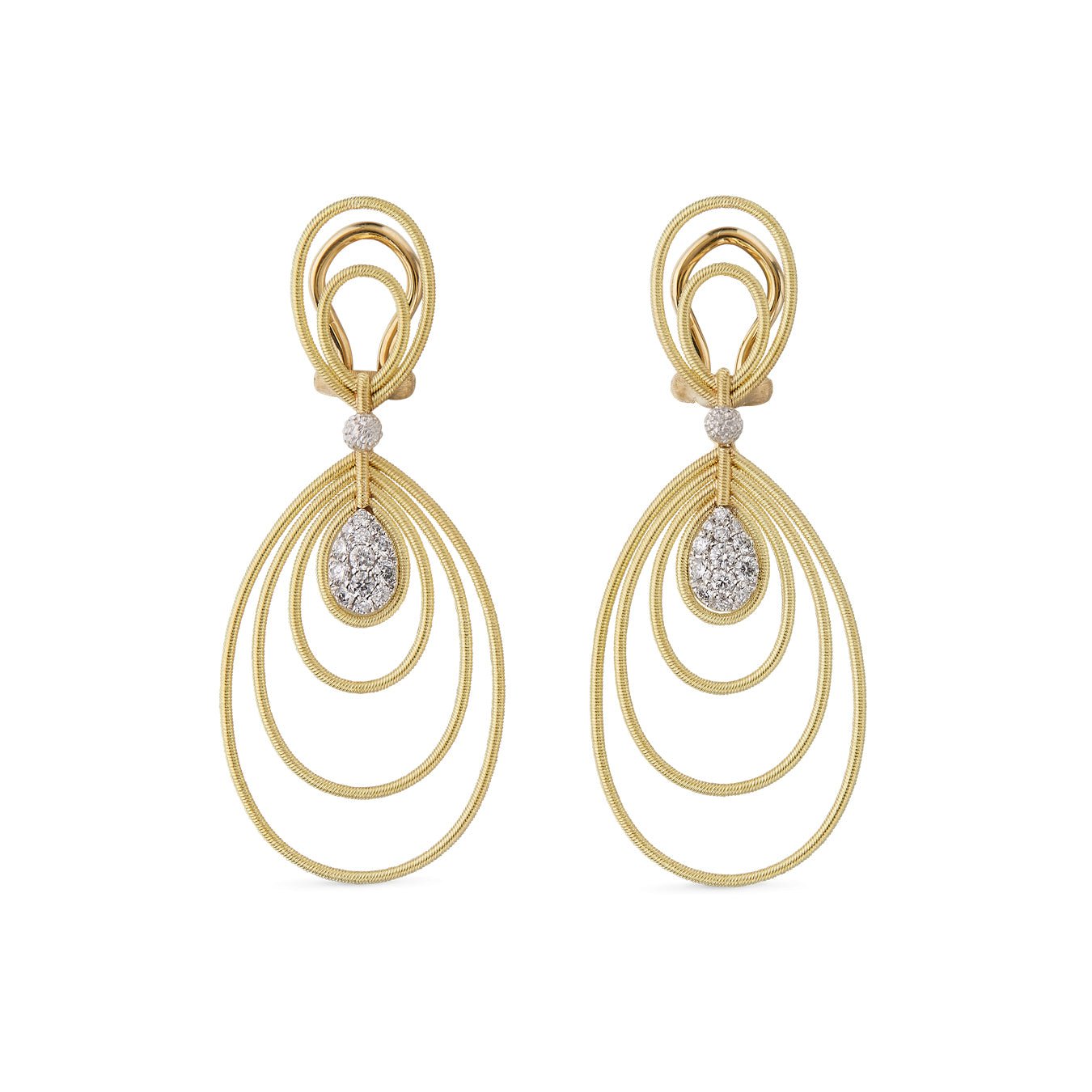 Buccellati - 18k Gold Diamond Hawaii Oval Drop Earrings