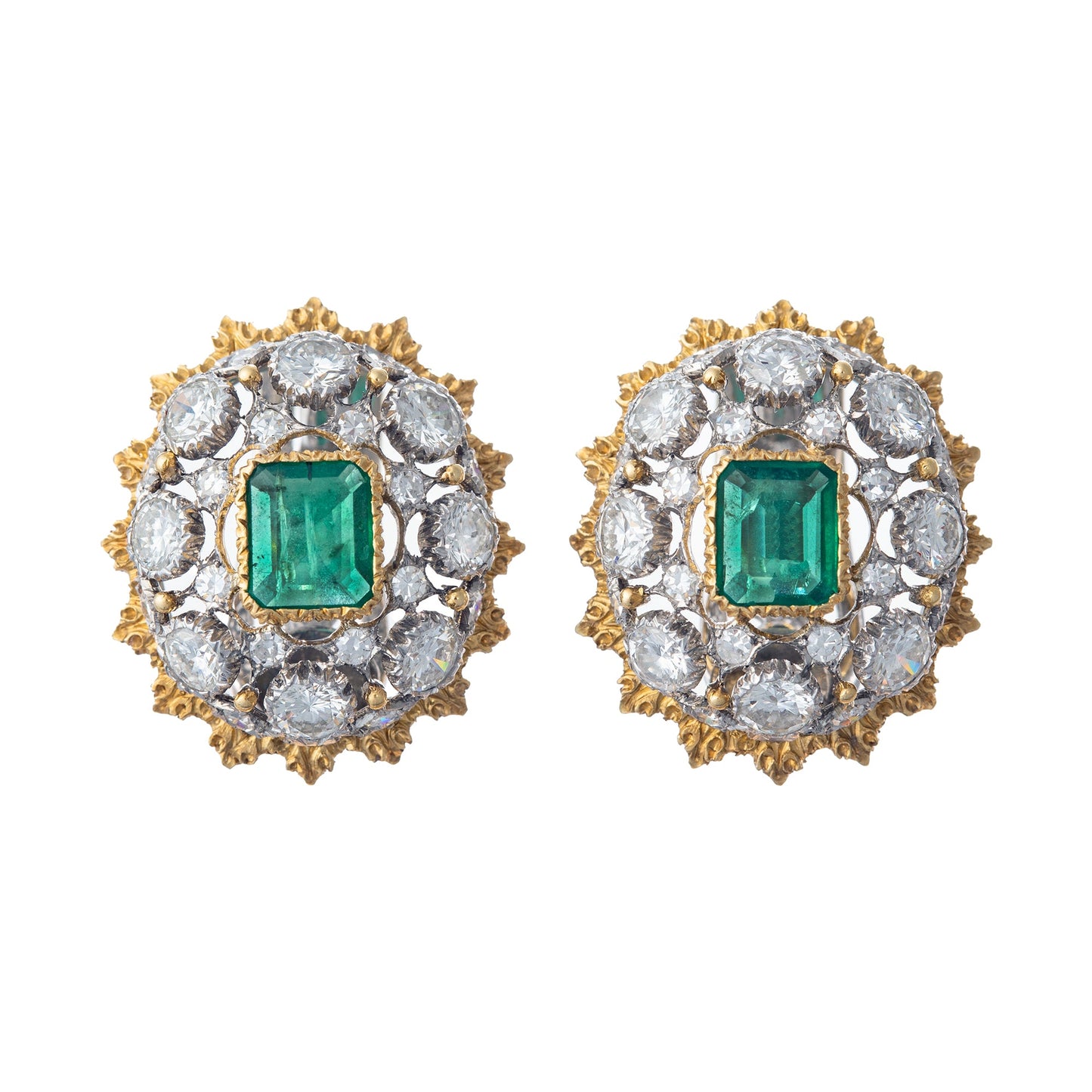 Buccellati - 18k Gold Emerald Diamond Domed Clip Earrings