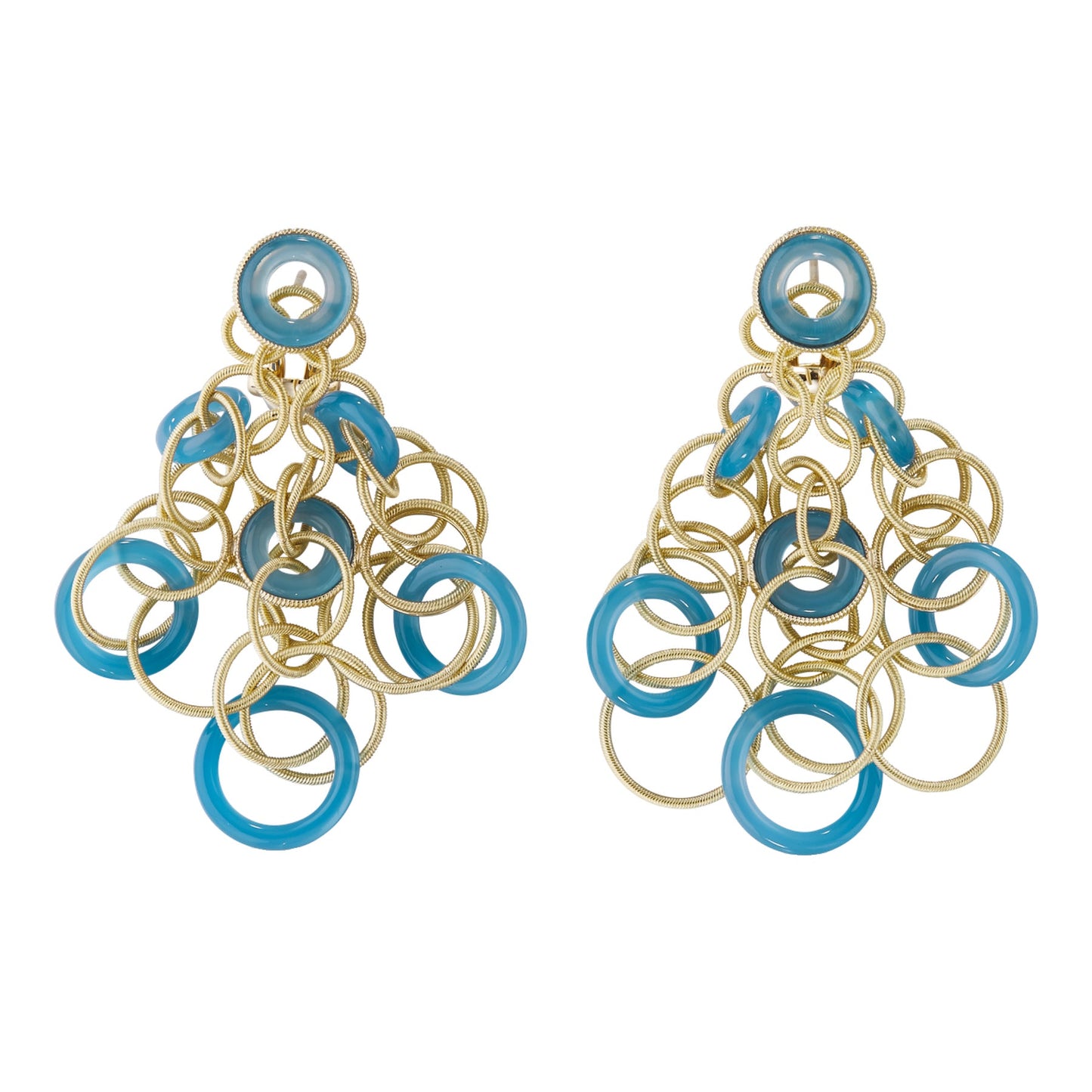 Buccellati - 18k Yellow Gold Blue Chalcedony Small Hawaii Earrings