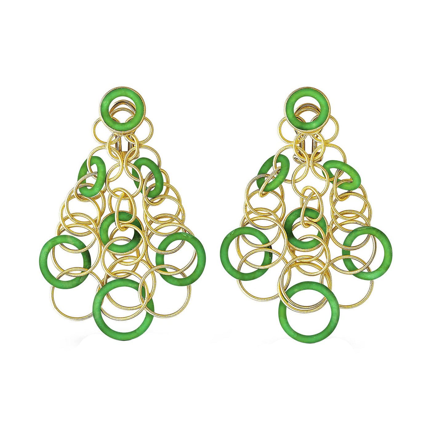 Buccellati - 18k Yellow Gold Jade Medium Hawaii Earrings