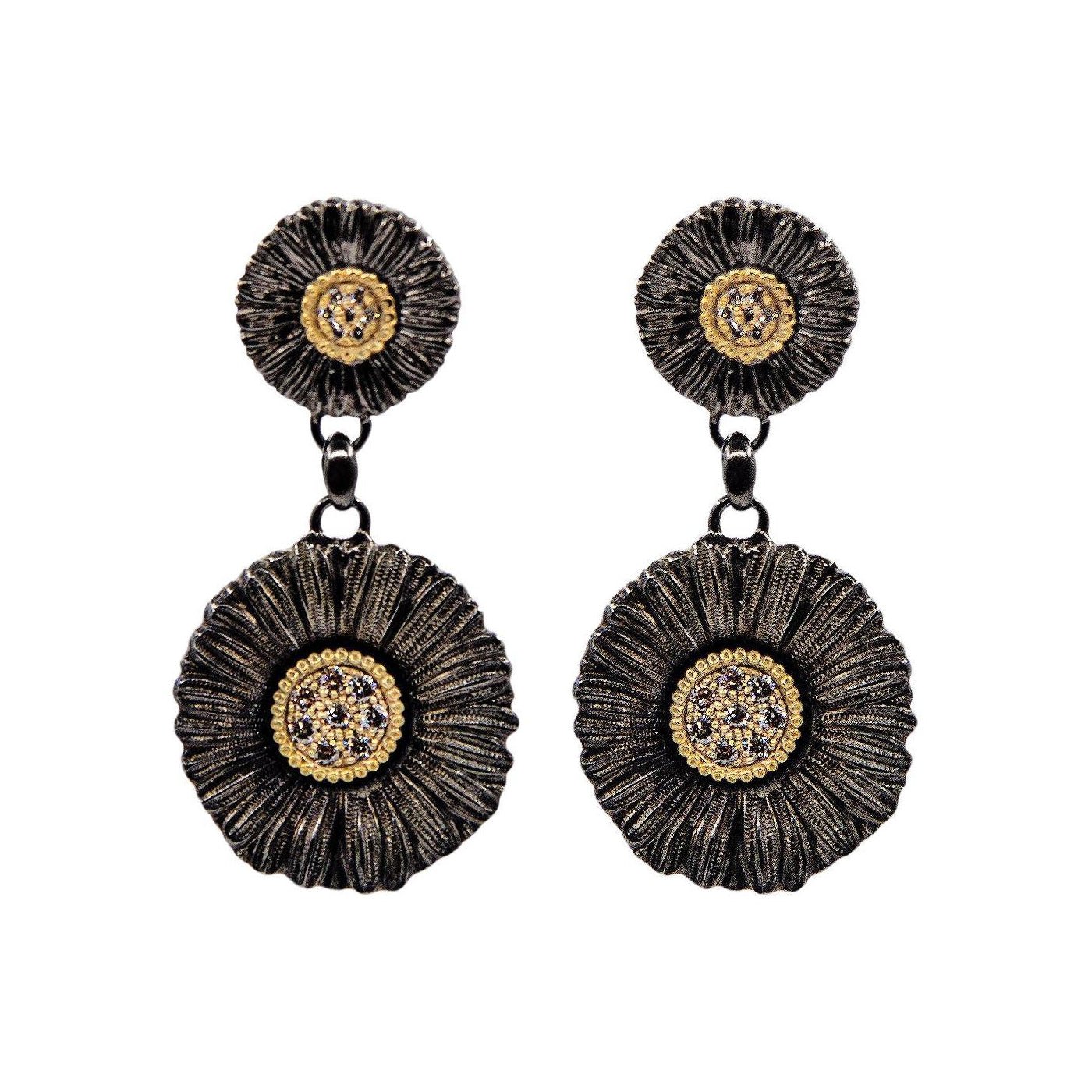 Buccellati - Black - Plated Silver Diamond Daisy Drop Earrings