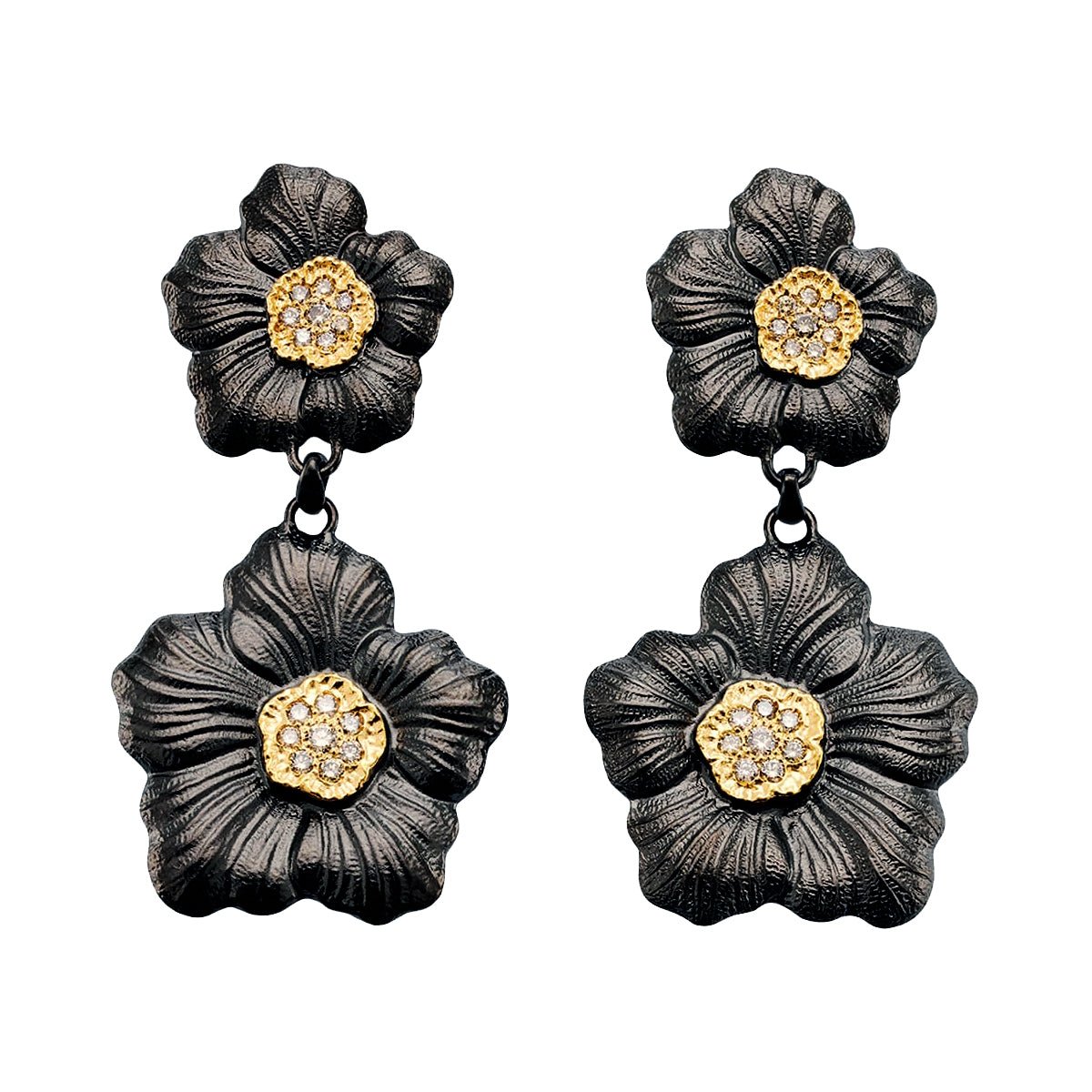Buccellati - Black - Plated Silver Diamond Gardenia Drop Earrings