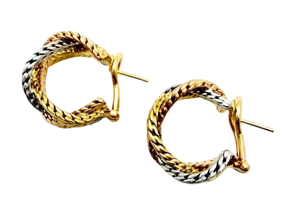 Buccellati - Estate 18k Tricolored Gold Woven Wheat Earrings
