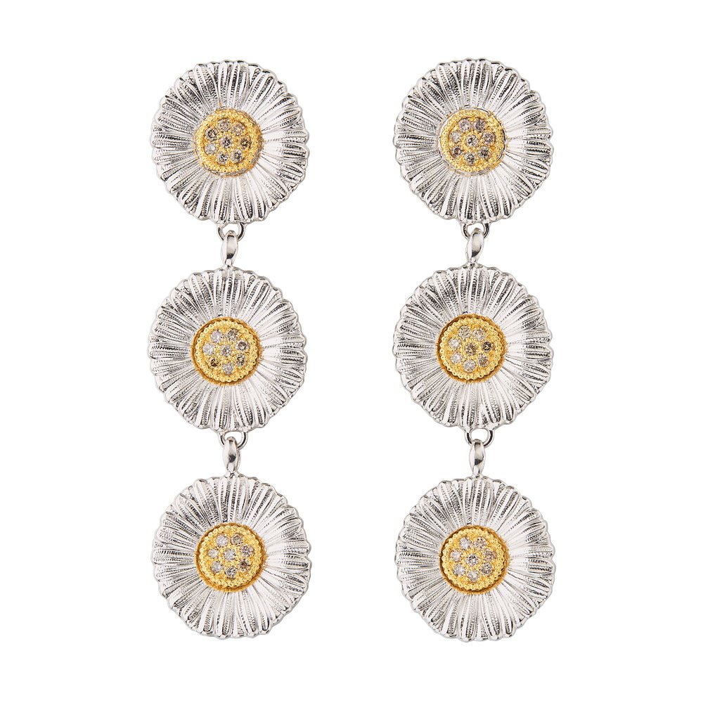 Buccellati - Silver Vermeil Diamond Daisy Triple - Drop Earrings
