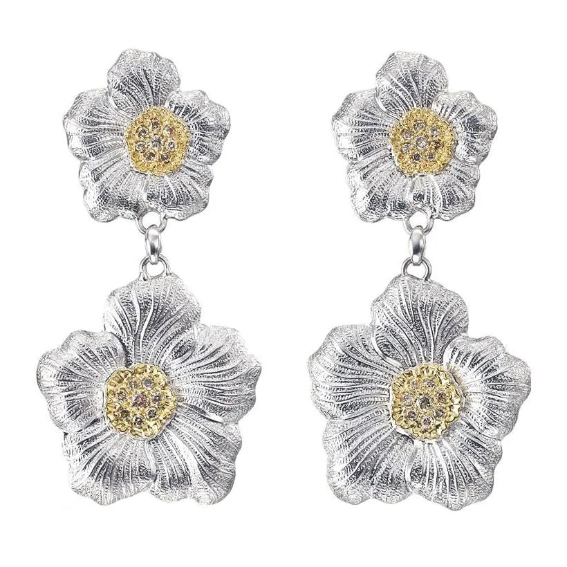 Buccellati - Silver Vermeil Diamond Large Gardenia Drop Earrings