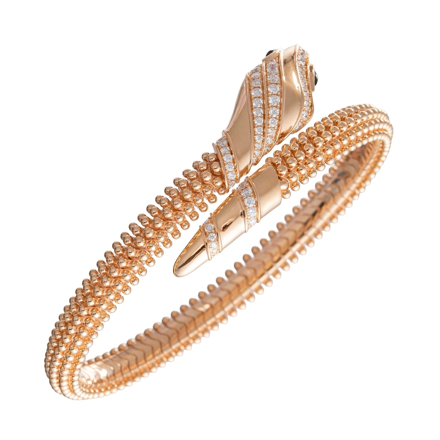 Bvlgari - 18k Rose Gold Diamond Serpenti Bangle Bracelet