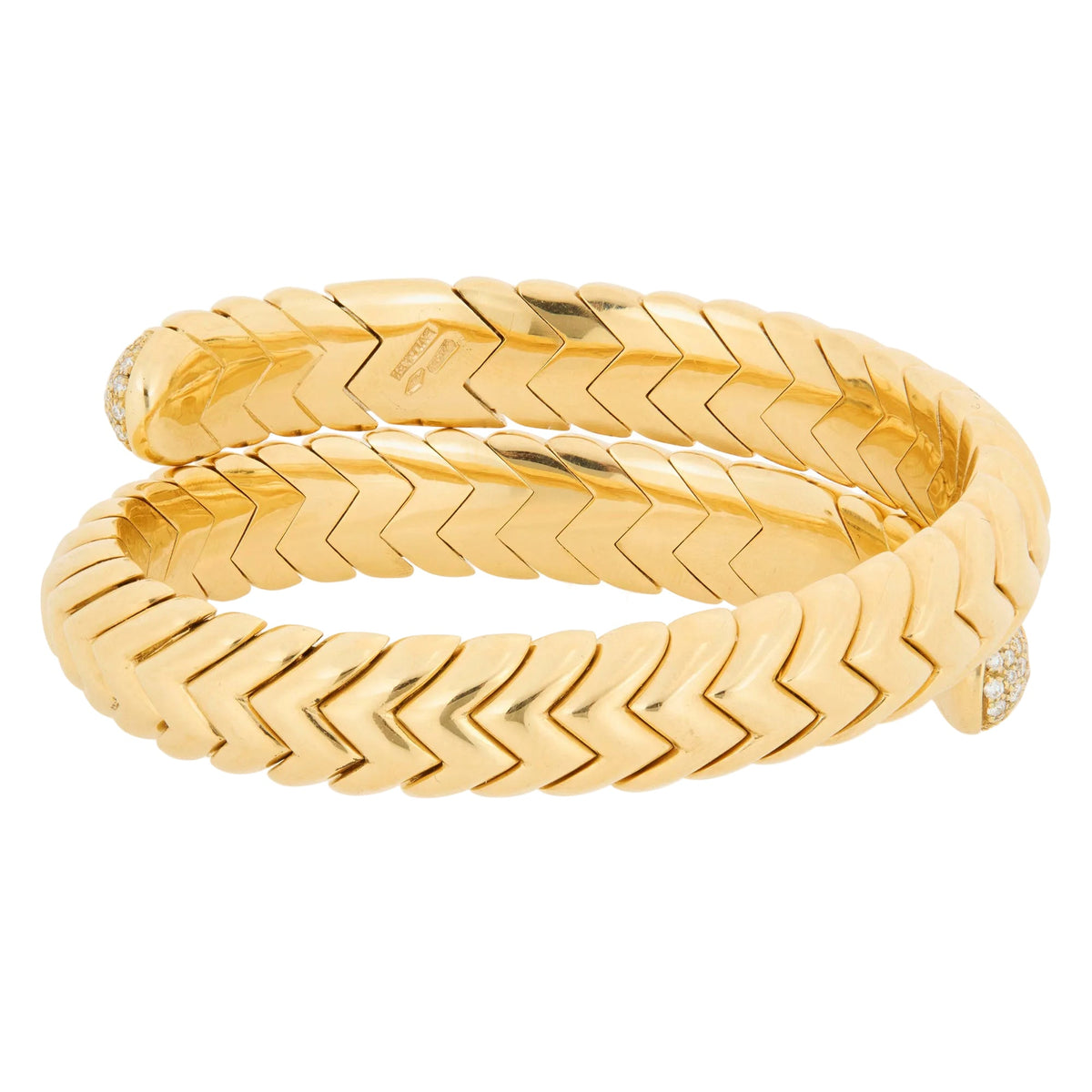 Bvlgari - 18k Yellow Gold Diamond Spiga Wrap Cuff Bracelet