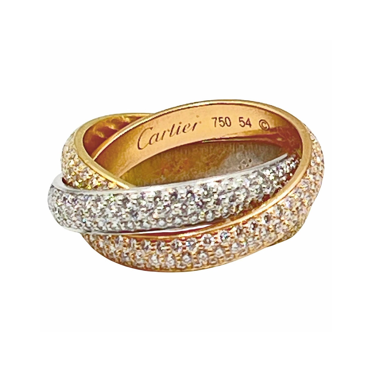 Cartier - 18k Tricolored Gold Diamond Medium Trinity Ring