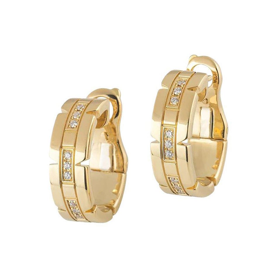 Cartier - 18k Yellow Gold Diamond Tank Francaise Hoop Earrings