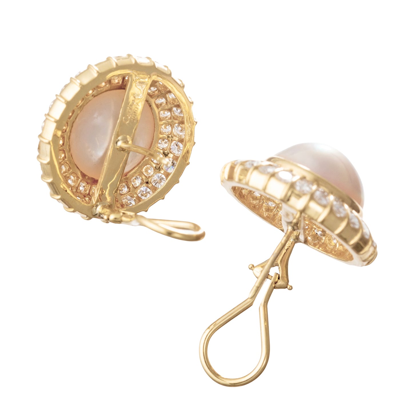 Cartier - Vintage 18k Yellow Gold Mabe Pearl Diamond Earrings