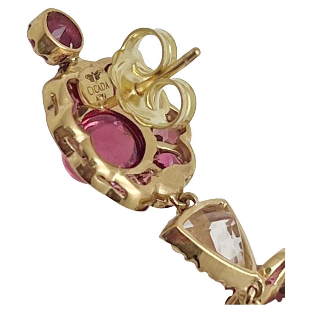 Cicada - Multicolored Pink Tourmaline Long Chandelier Earrings