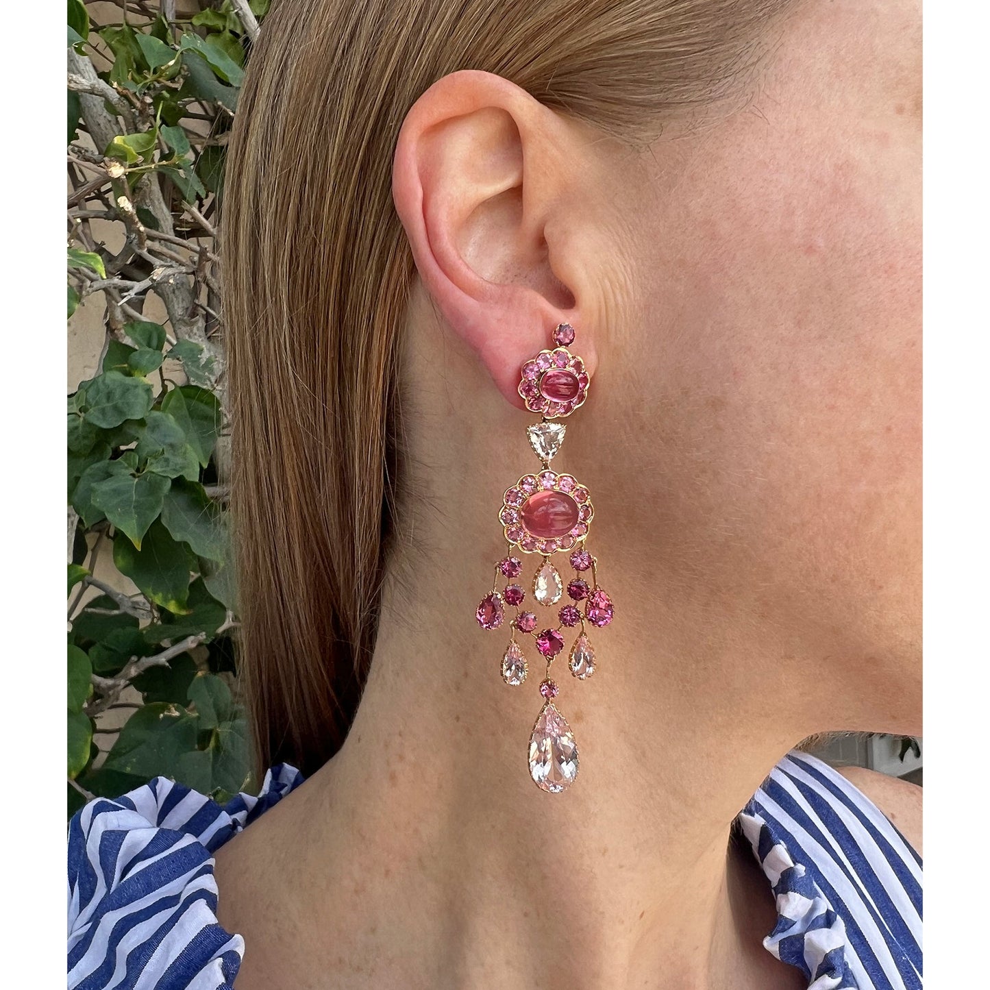 Cicada - Multicolored Pink Tourmaline Long Chandelier Earrings