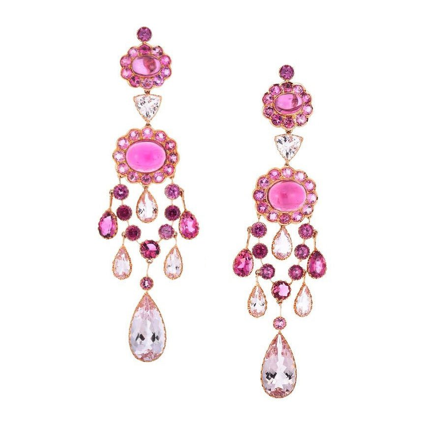 Cicada - Multicolored Pink Tourmaline Long Chandelier Earrings