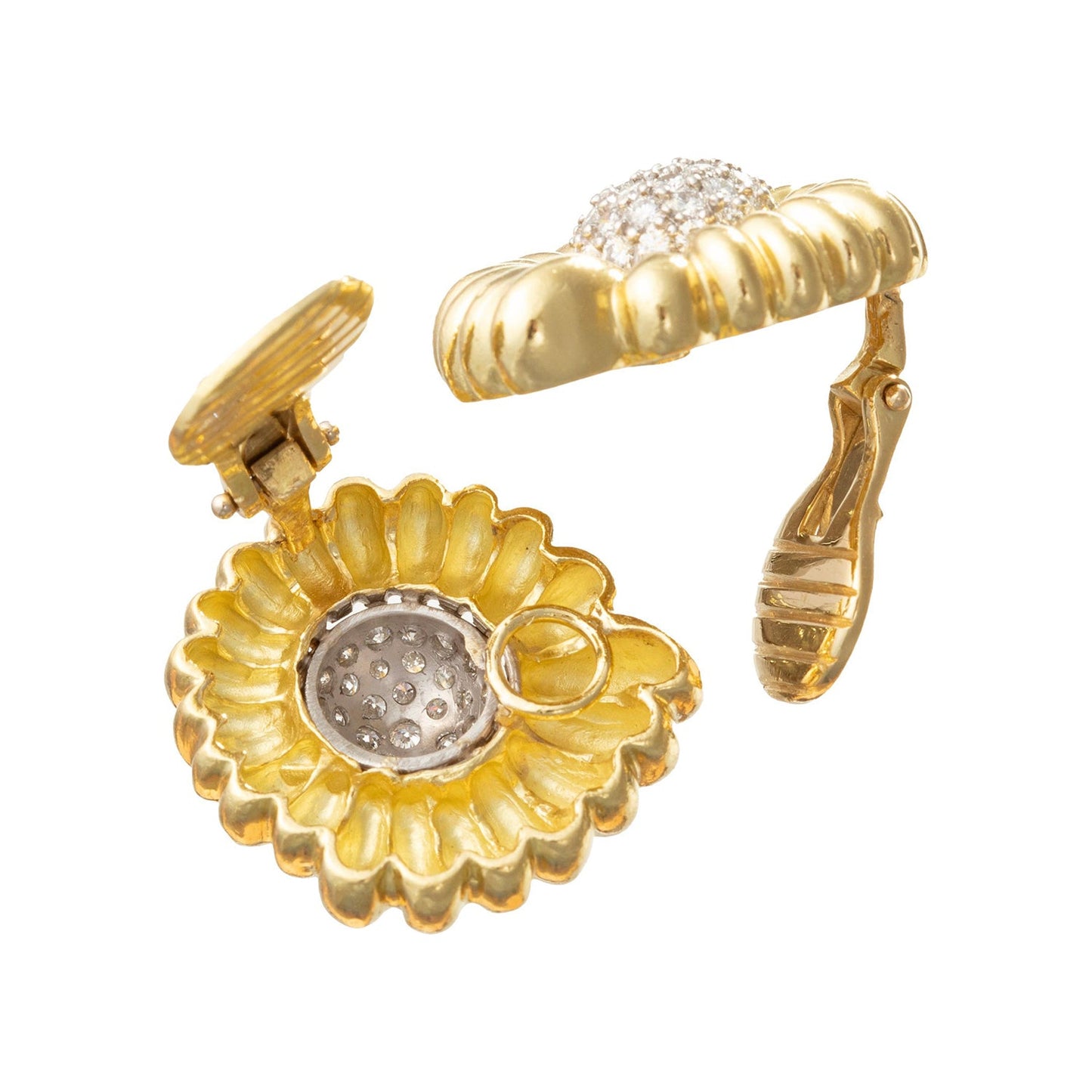David Webb - 18k Gold Platinum Pavé Diamond Flower Earrings