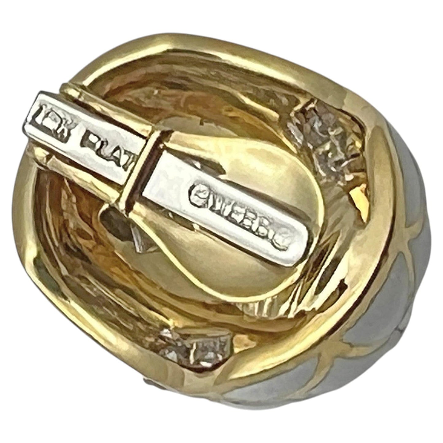 David Webb - 18k Gold Platinum White Enamel Diamond Dome Earrings
