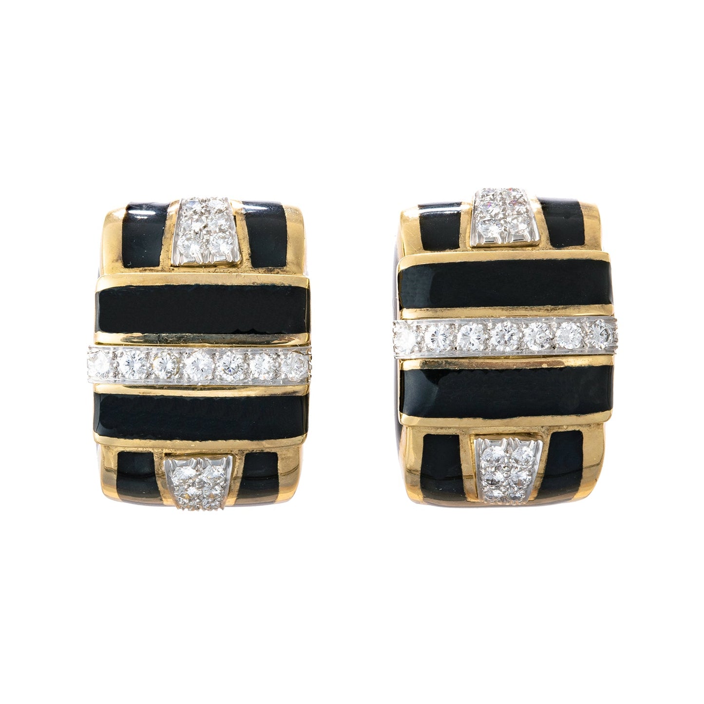 David Webb - 18k Yellow Gold Black Enamel Diamond Earrings