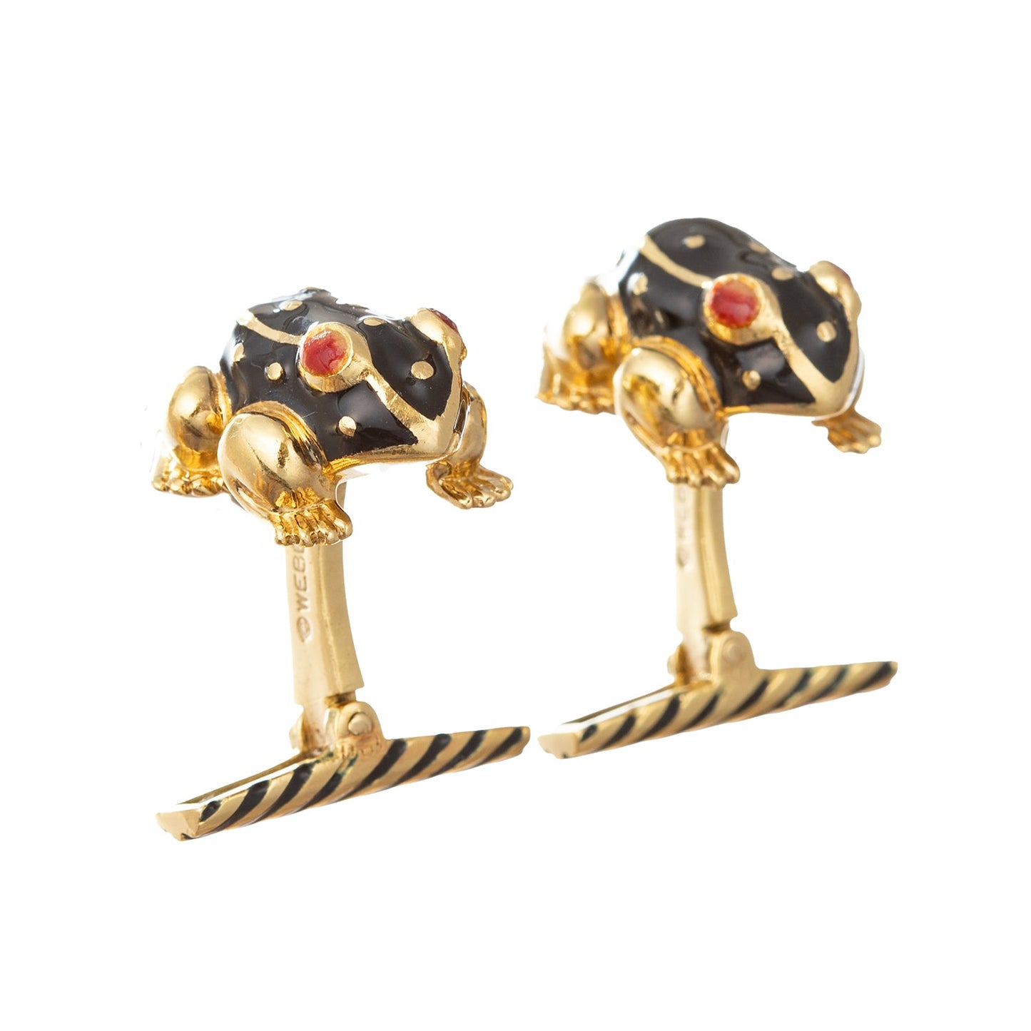 David Webb - 18k Yellow Gold Black Enamel Frog Cufflinks