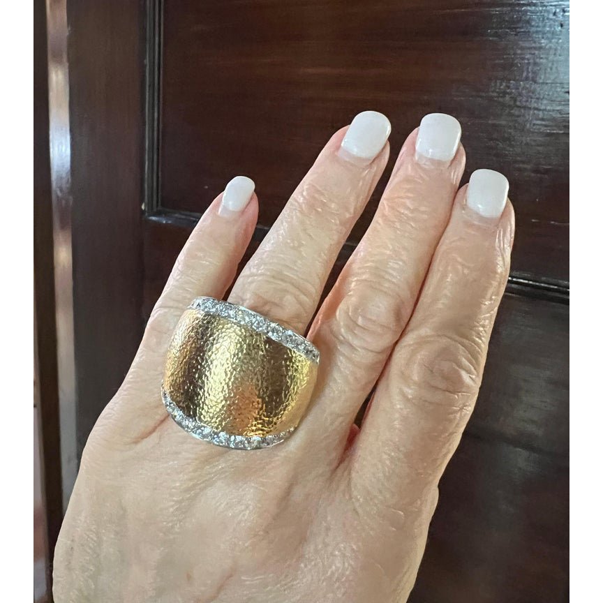 David Webb - 18k Yellow Gold Platinum Diamond Dome Ring