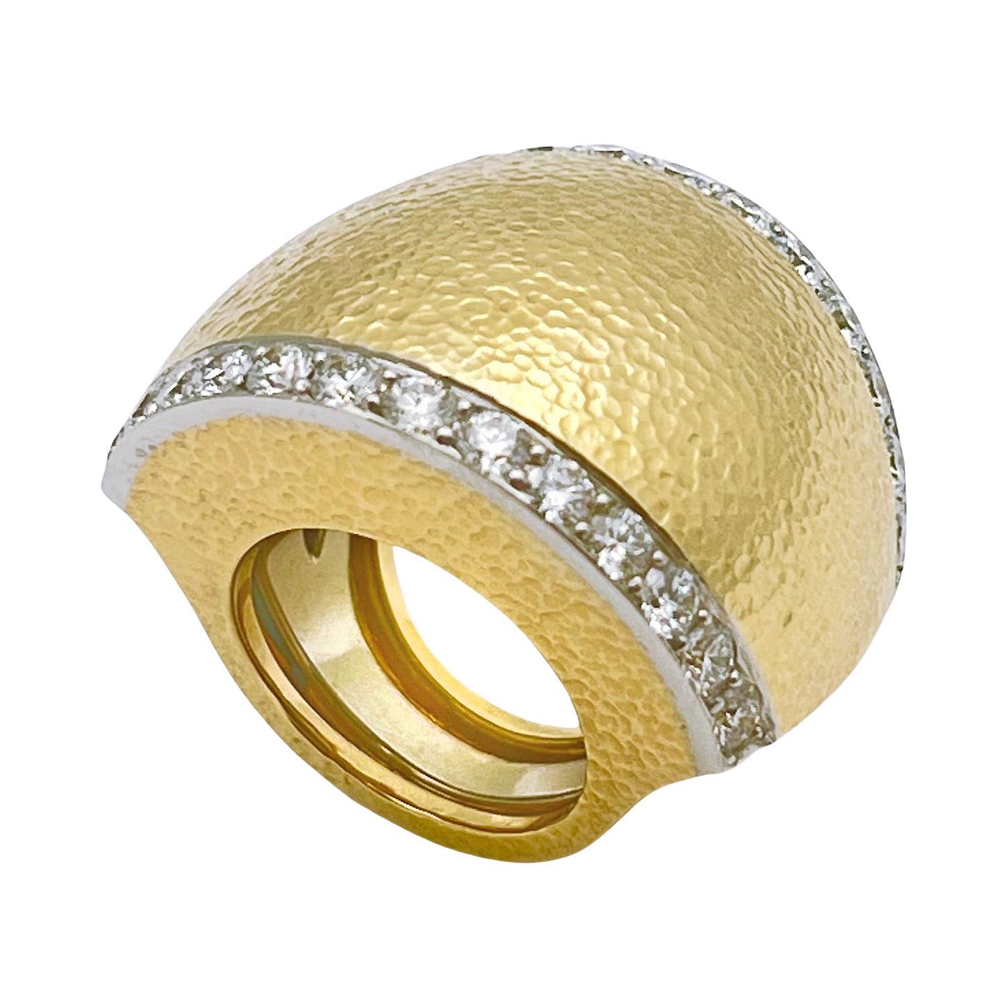 David Webb - 18k Yellow Gold Platinum Diamond Dome Ring
