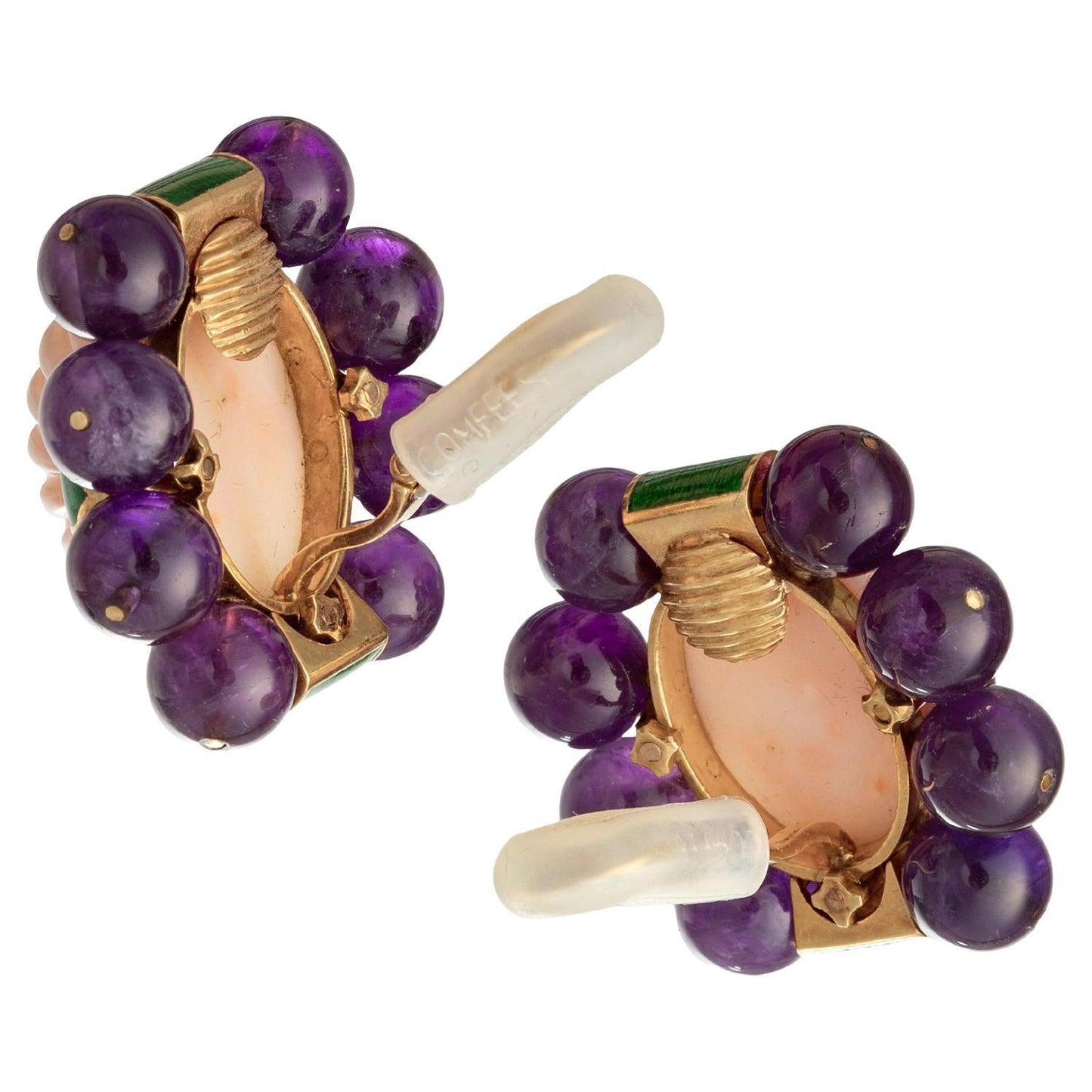 David Webb - Angel Skin Coral Amethyst Green Enamel Earrings