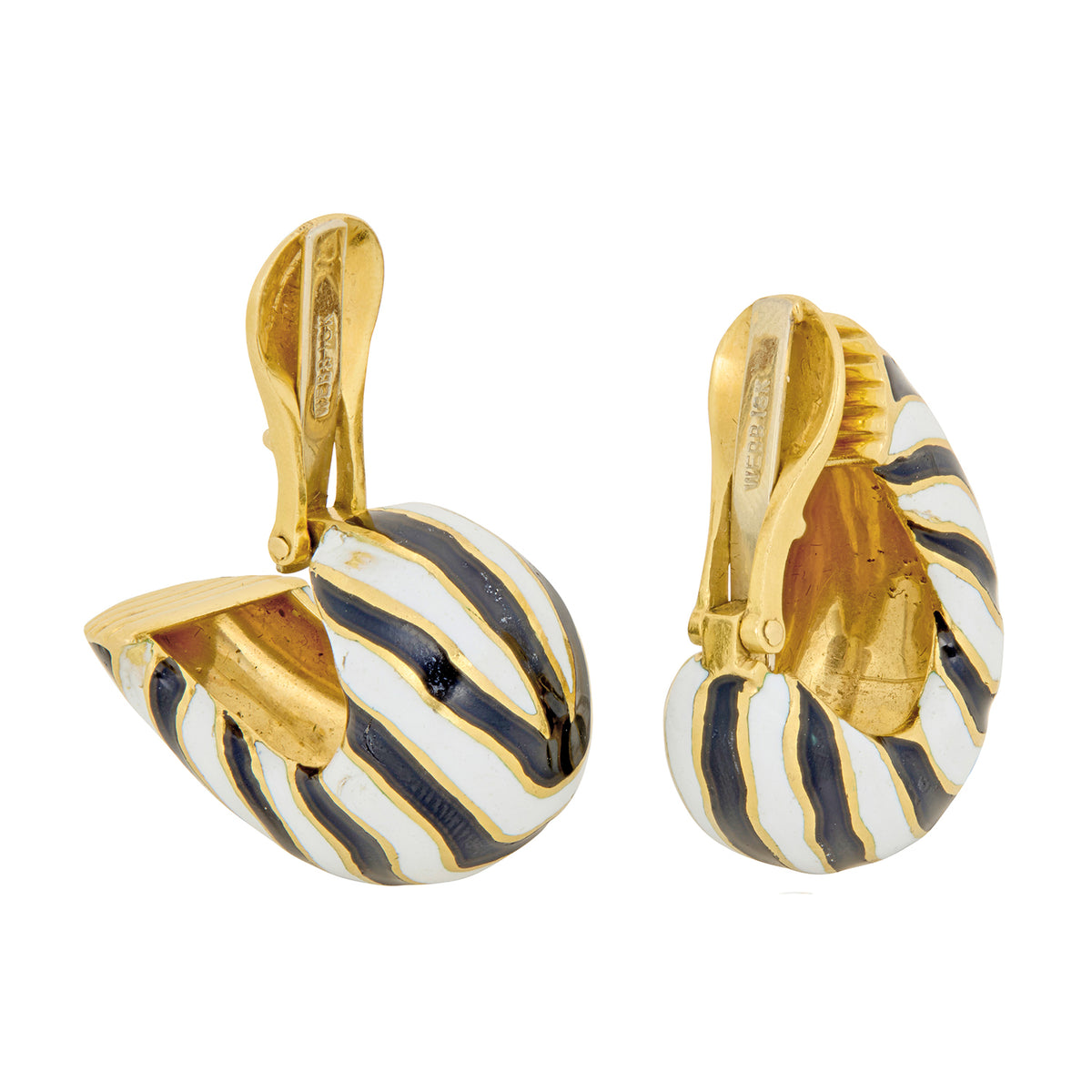 18k Yellow Gold Enamel Zebra Earrings
