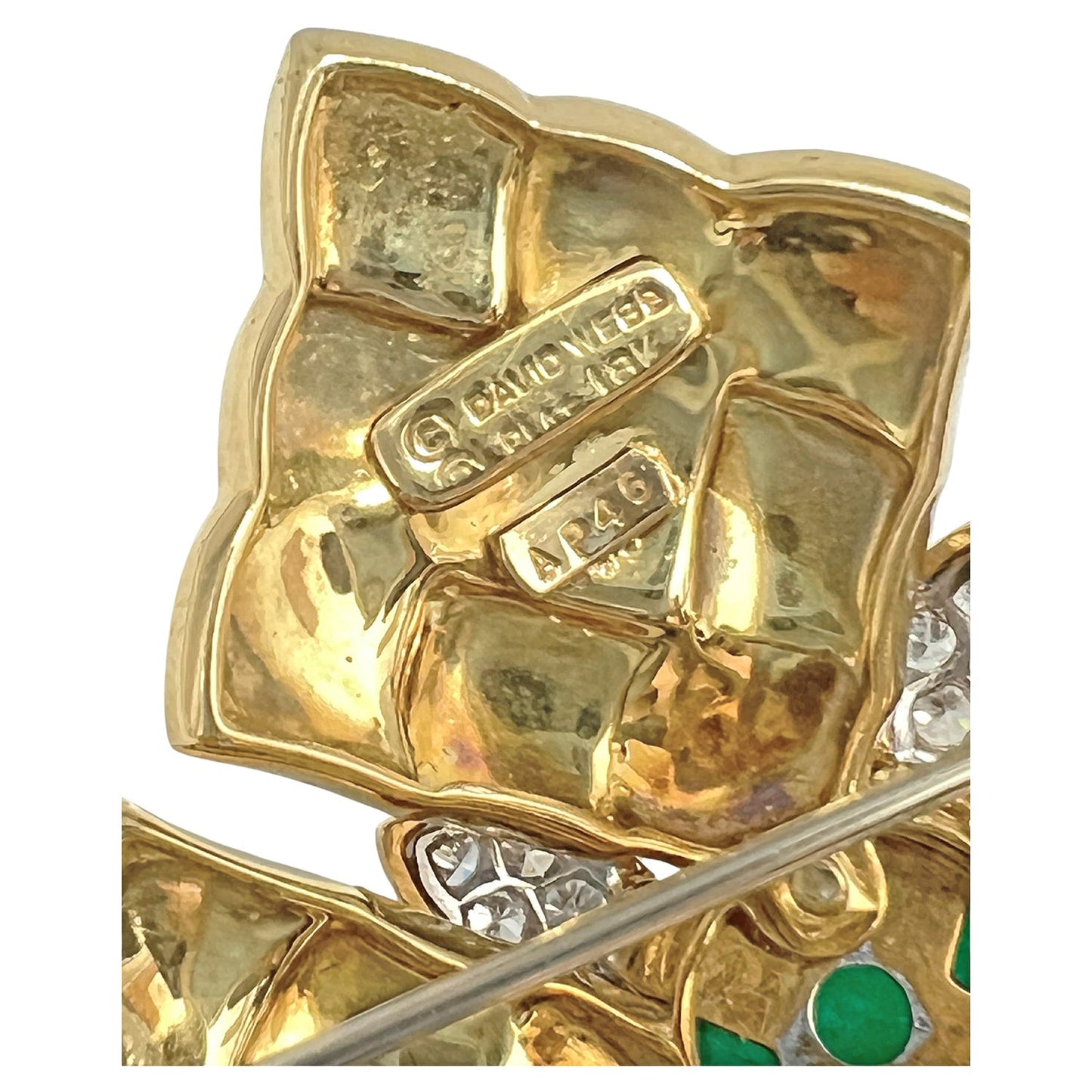 David Webb - Green & Blue Enamel Emerald Diamond Pendant Brooch