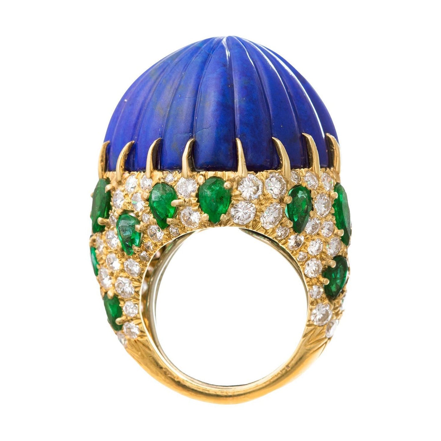 David Webb - Lapis Emerald Diamond Cocktail Ring