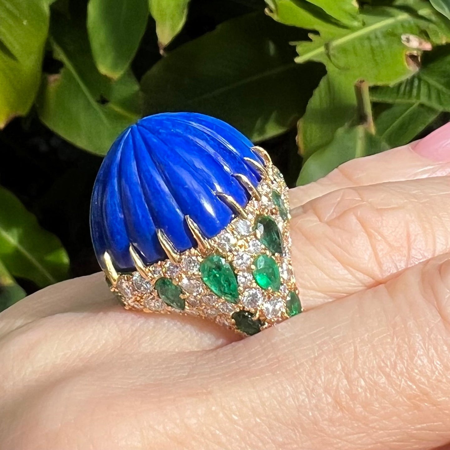 David Webb - Lapis Emerald Diamond Cocktail Ring