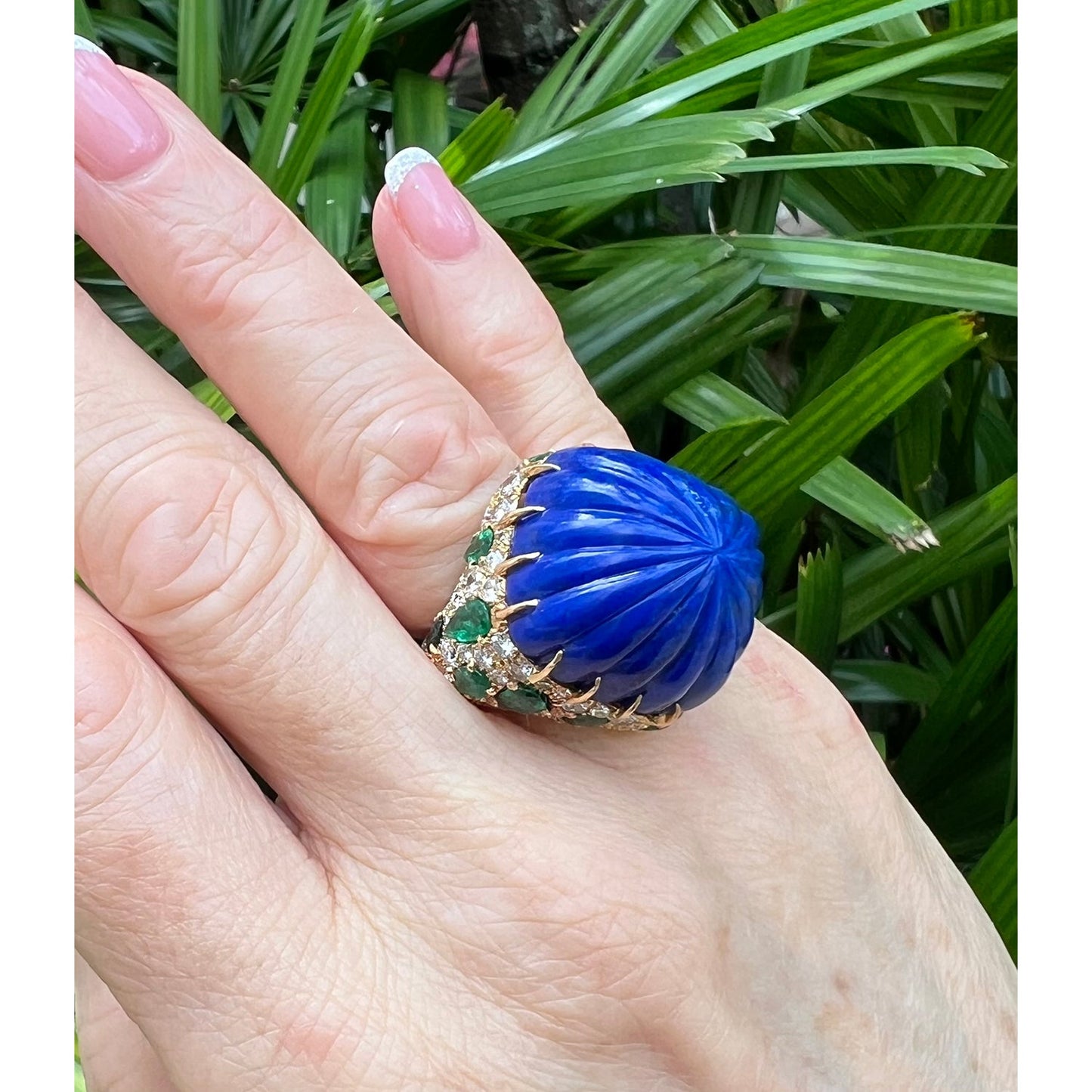 David Webb - Lapis Emerald Diamond Cocktail Ring
