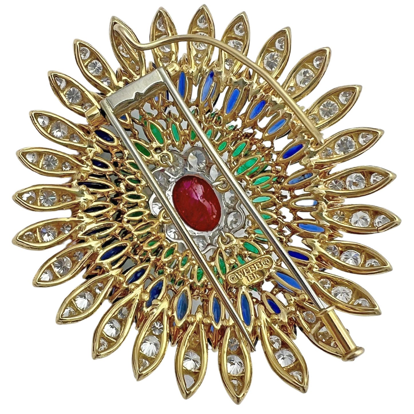 David Webb - Ruby Emerald Sapphire Diamond Pendant Necklace