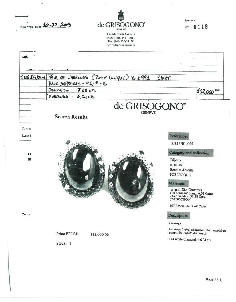 De Grisogono - Cabochon Sapphire Emerald Diamond Earrings