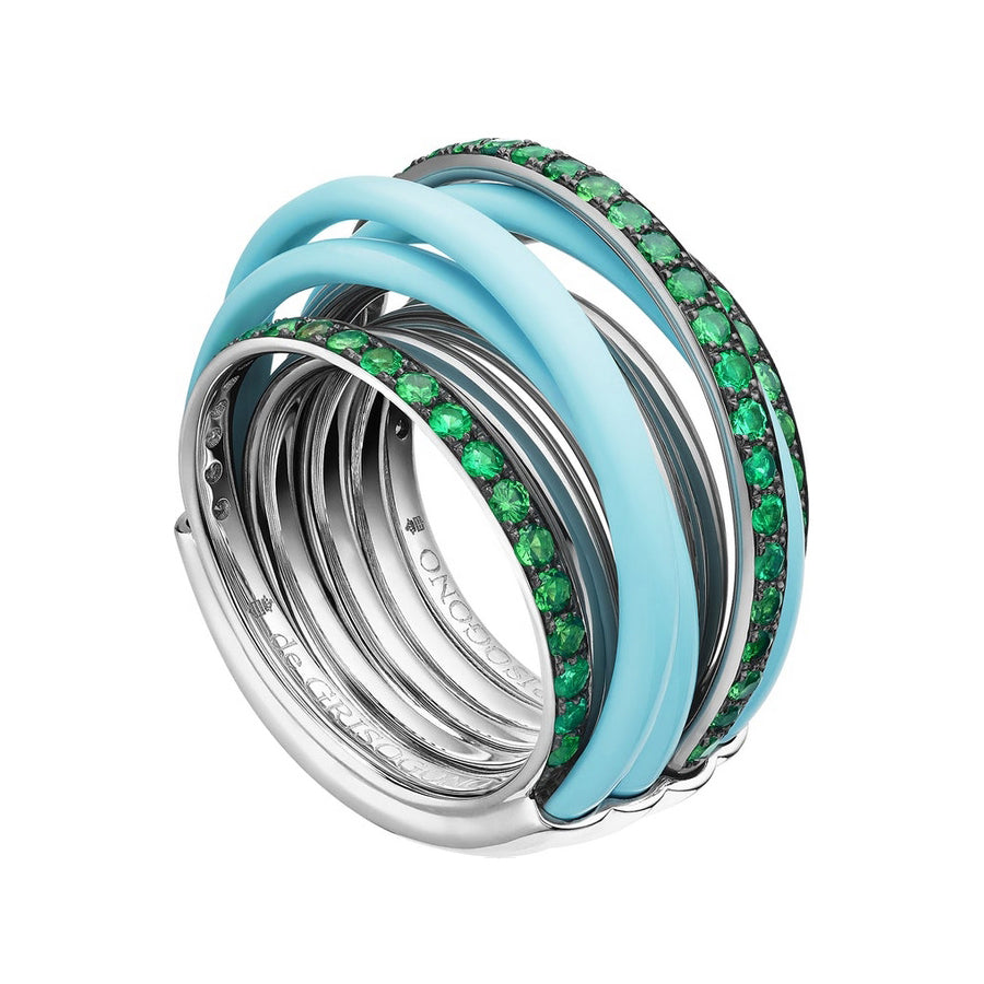 18k White Gold Light Blue Ceramic Tsavorite Allegra Ring