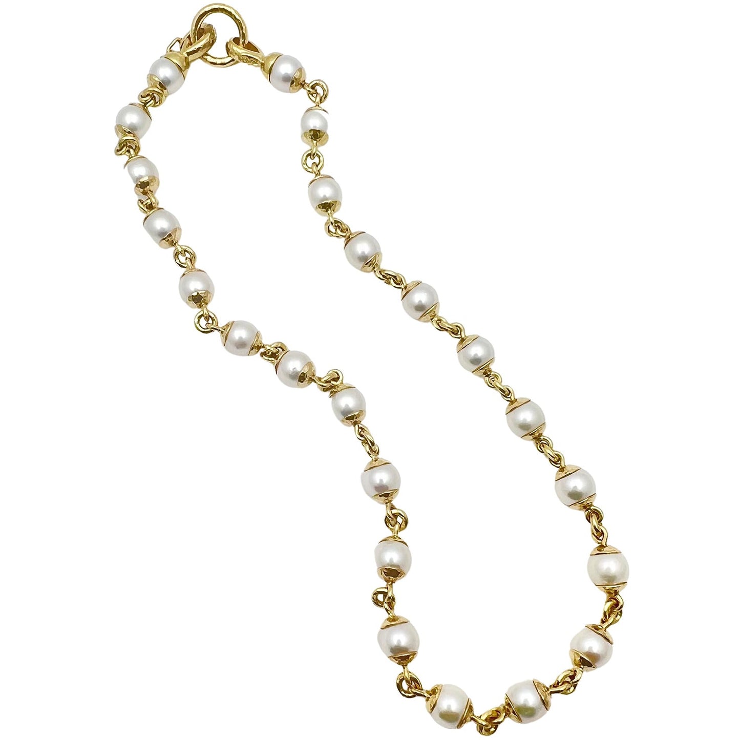 Elizabeth Locke - 19k Yellow Gold Akoya Pearl Link Necklace
