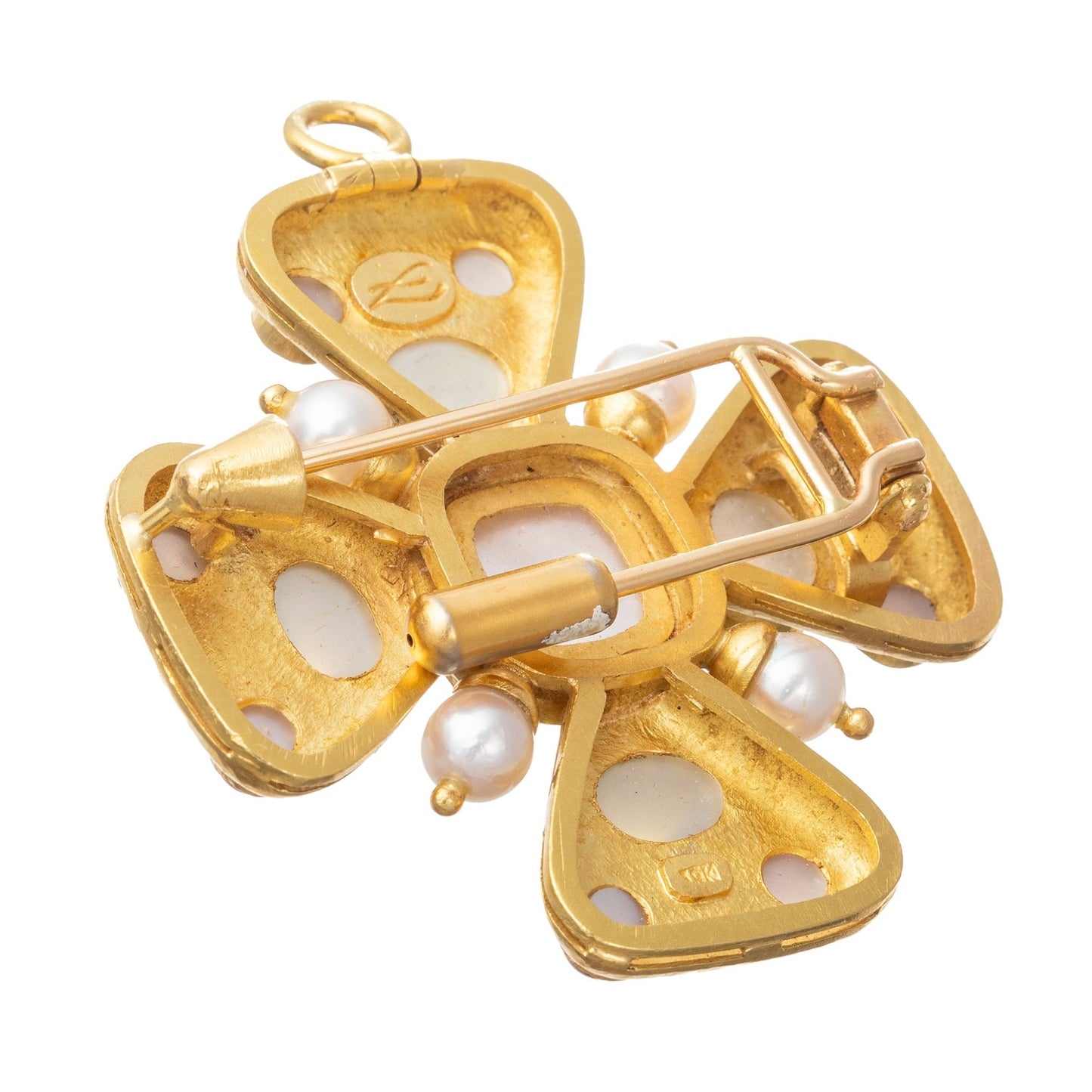 Elizabeth Locke - 19k Yellow Gold Gem - Set Maltese Cross Pendant Brooch