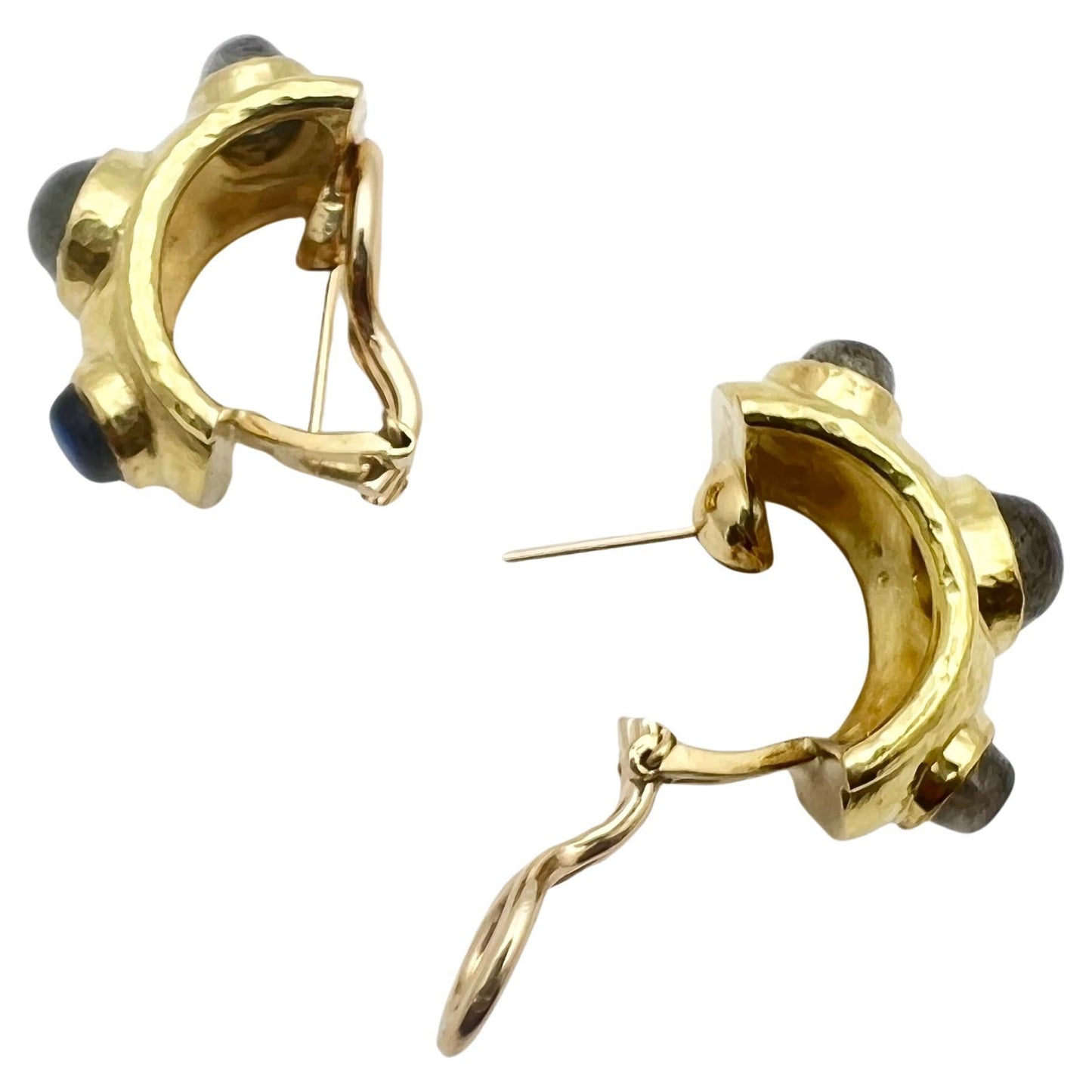 Elizabeth Locke - 19k Yellow Gold Labradorite Half Hoop Earrings