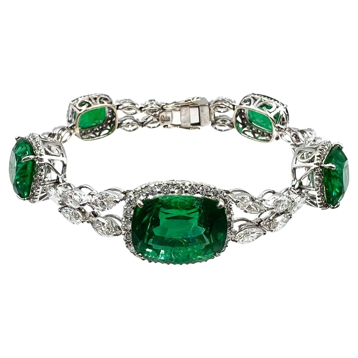 Estate Collection - 18k White Gold 35 Carat Emerald Diamond Bracelet
