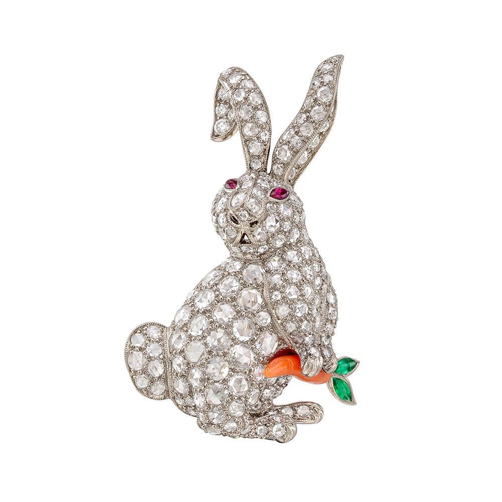 Estate Collection - 18k White Gold Pavé Diamond Bunny Brooch
