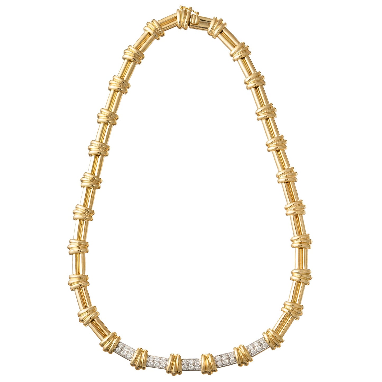 Estate Collection - 18k Yellow Gold Diamond Panel Link Necklace