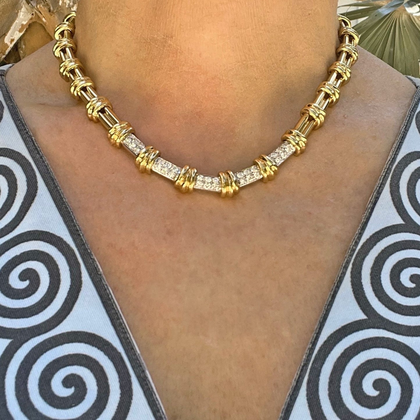 Estate Collection - 18k Yellow Gold Diamond Panel Link Necklace