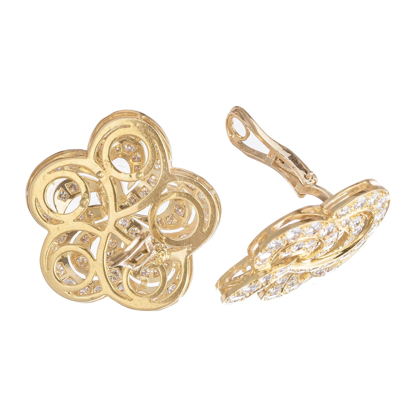 Estate Collection - 18k Yellow Gold Diamond Pinwheel Flower Earrings