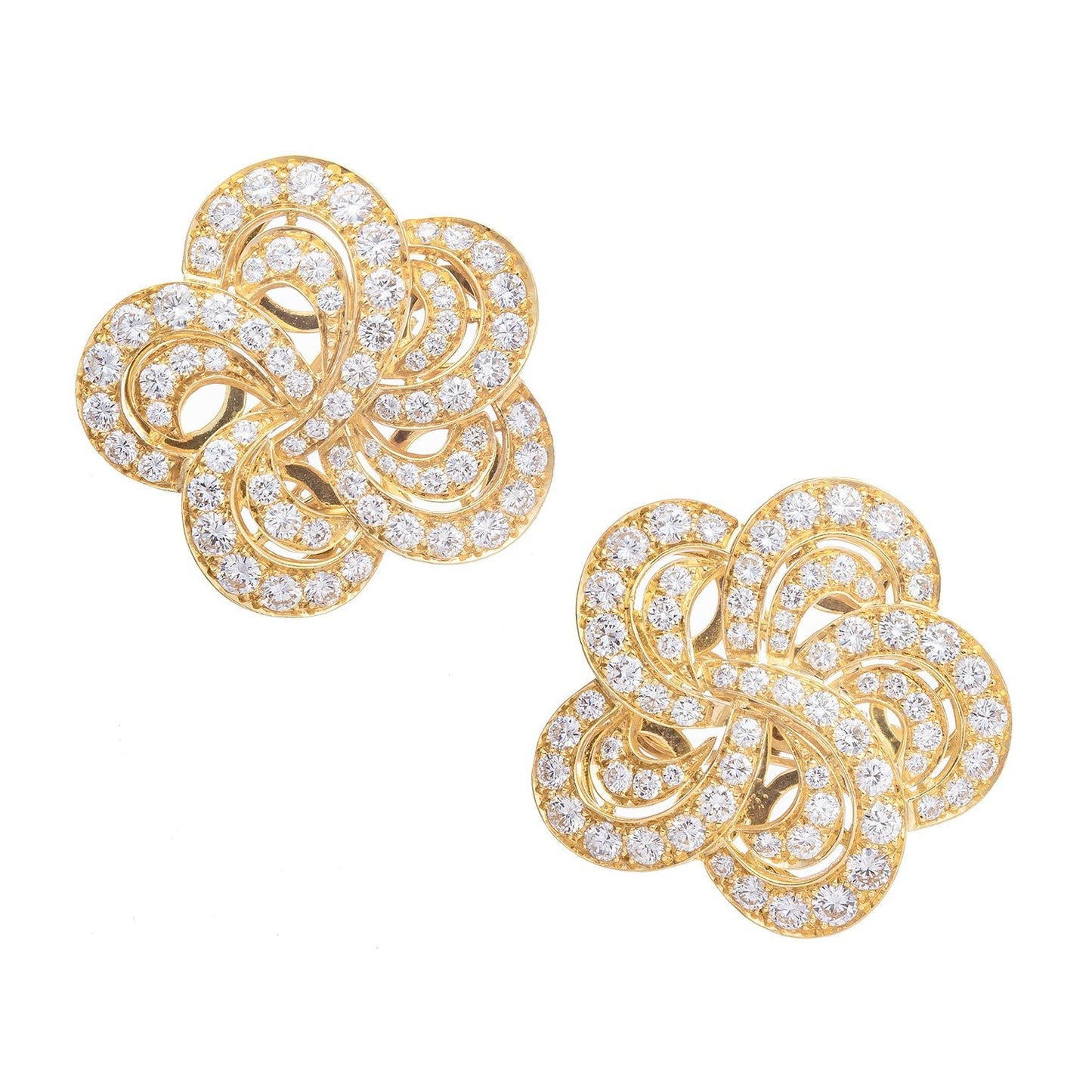 Estate Collection - 18k Yellow Gold Diamond Pinwheel Flower Earrings
