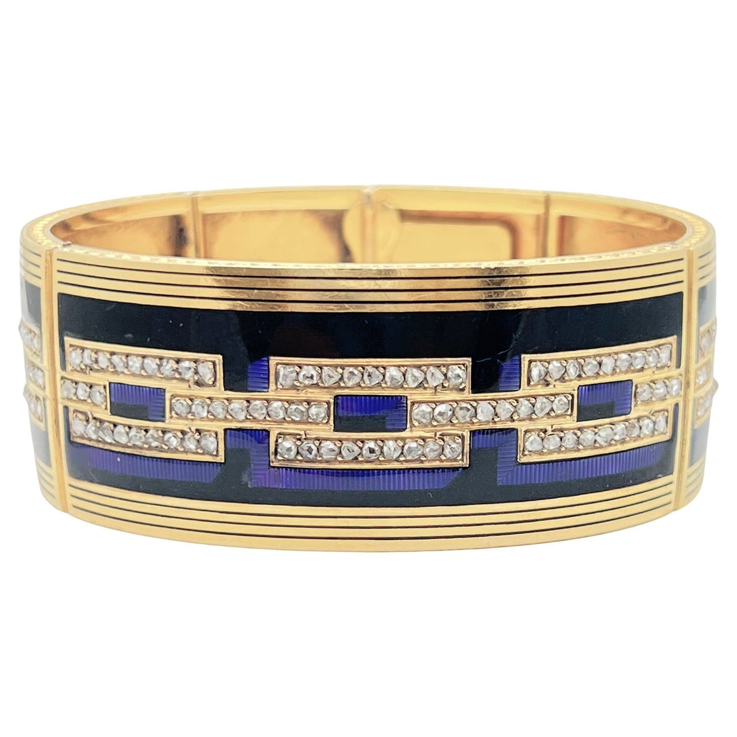 Estate Collection - Antique French Yellow Gold Enamel Diamond Panel Bracelet