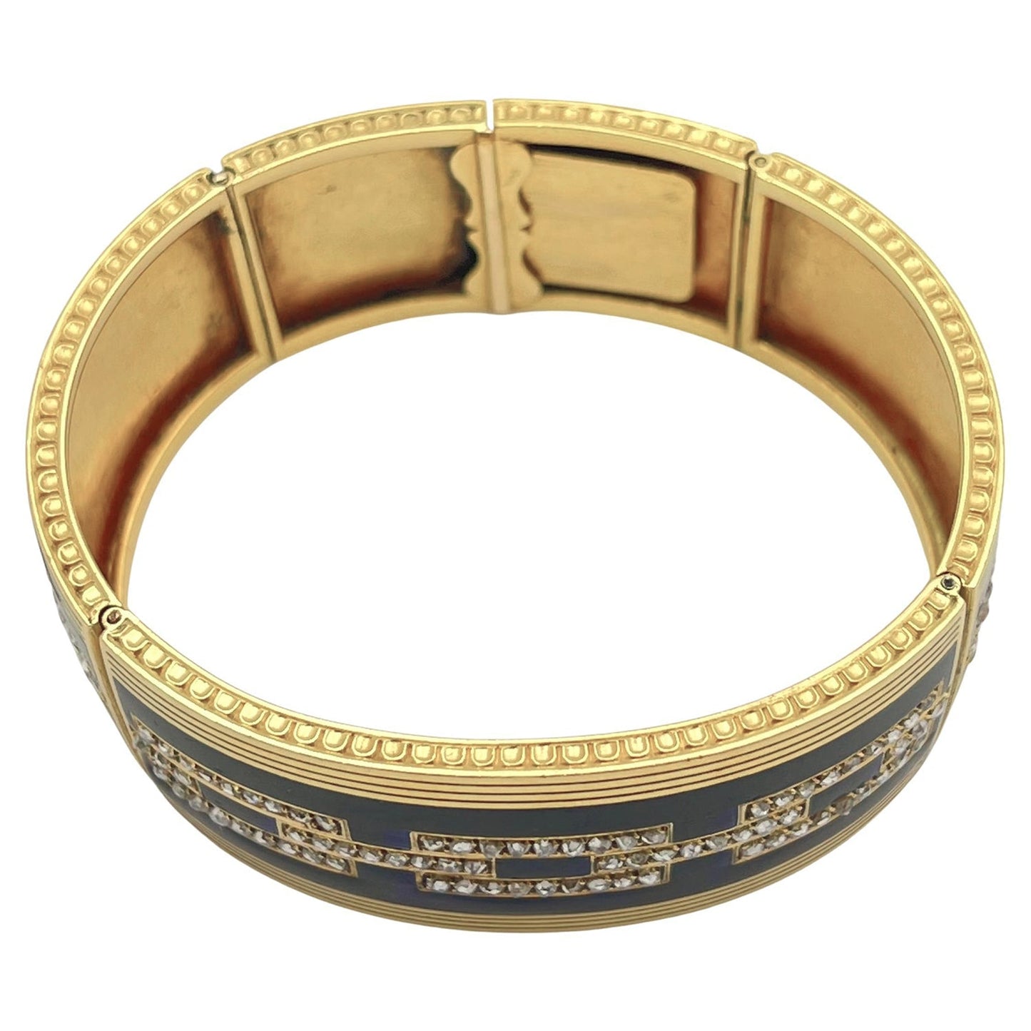 Estate Collection - Antique French Yellow Gold Enamel Diamond Panel Bracelet