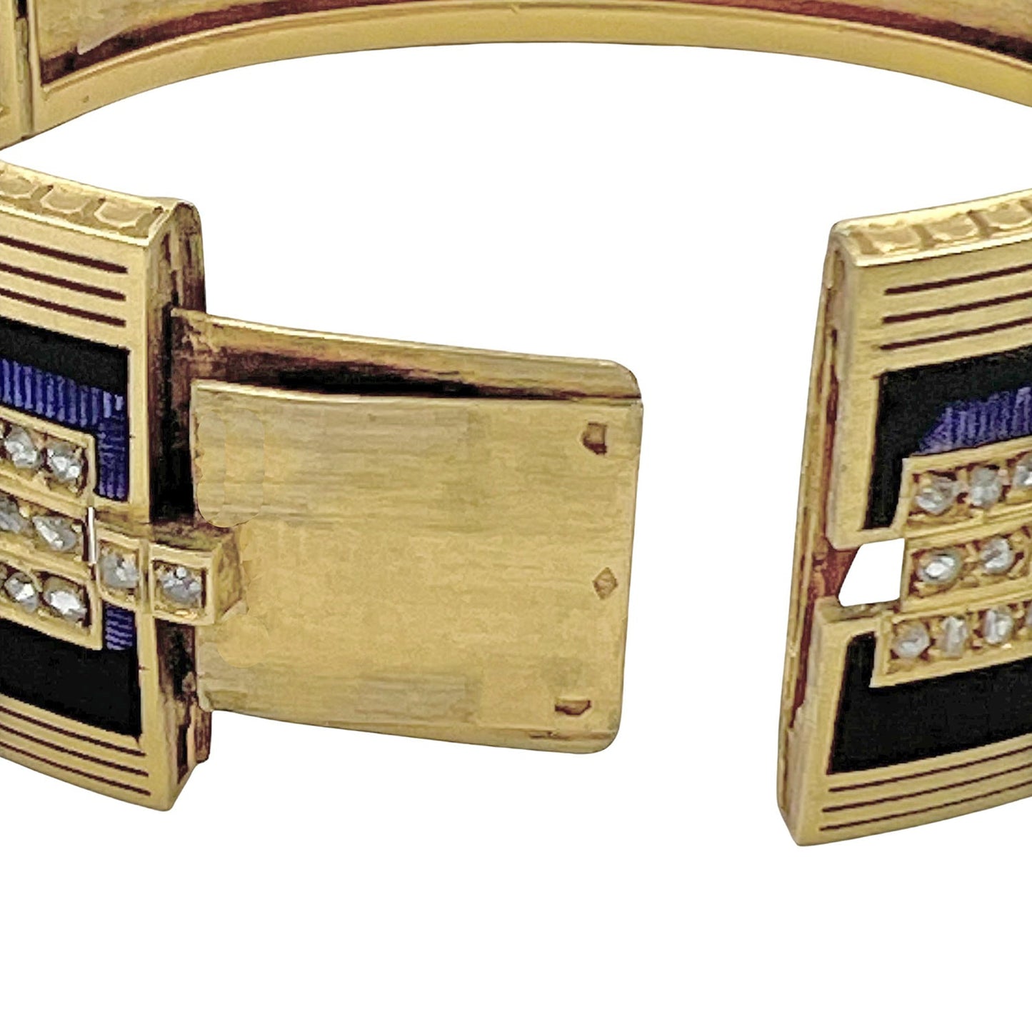 Estate Collection - Antique French Yellow Gold Enamel Diamond Panel Bracelet