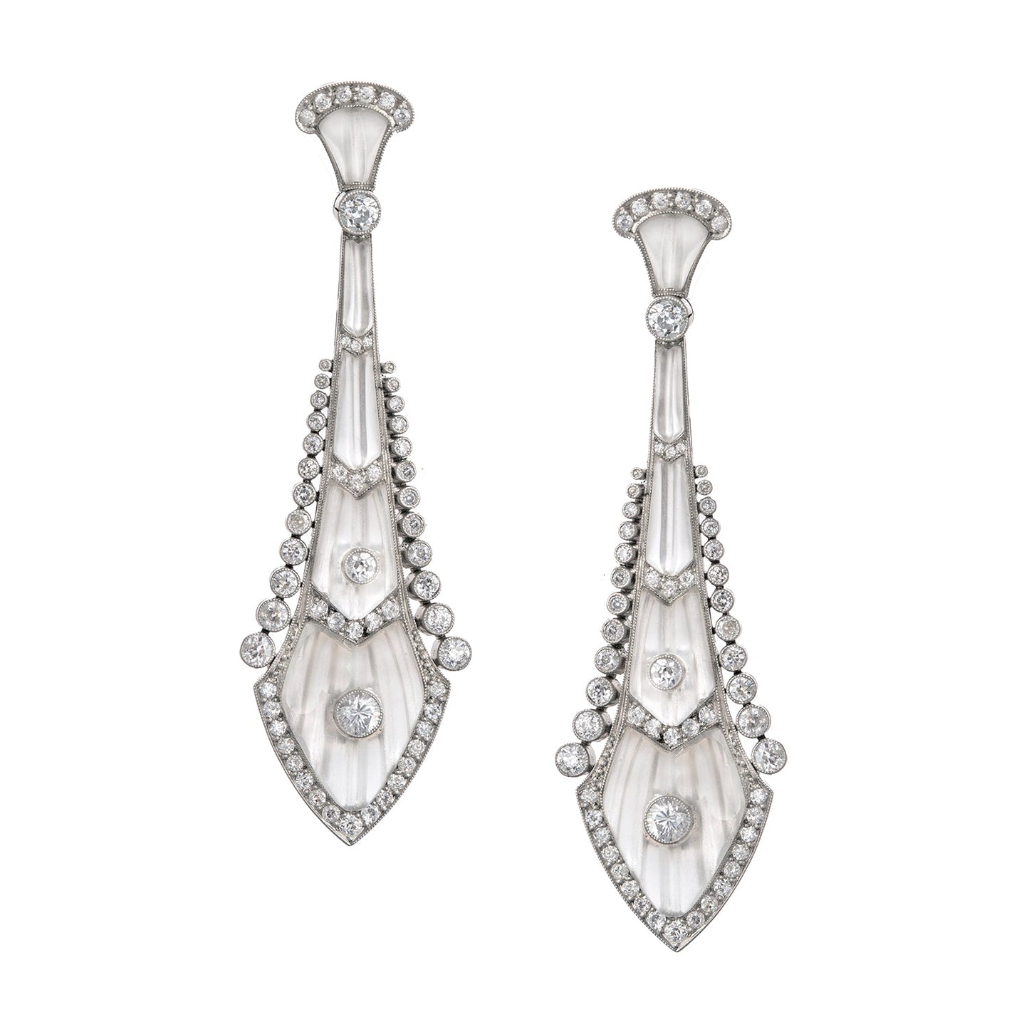 Estate Collection - Antique Platinum Rock Crystal Diamond Drop Earrings